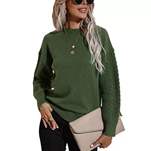 Greensen Pullover & Strickmode Greensen Damen Langarm Pullover Rundhals Einfarbig Strickpullover Twist Knot Sweatshirt Casual Strickpullover Slim Top Oversize Top