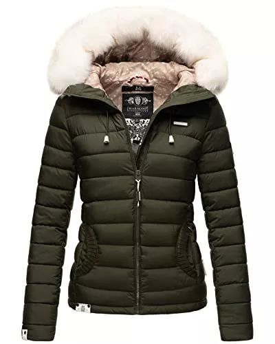 MARIKOO Jacken MARIKOO Damen Winter Steppjacke mit Fellkragen und Kapuze Winterjacke Steppung B893