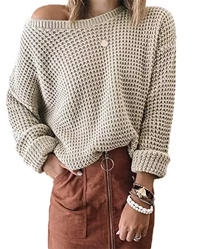 Tomwell Pullover & Strickmode Tomwell Damen Strickpullover Langarm Elegant V-Ausschnitt Pulli Loose Oversize Einfarbig Pullover Stricken Oberteil Strickpulli Pullover