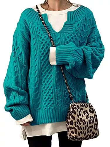 ORANDESIGNE Pullover & Strickmode ORANDESIGNE Pullover Damen Elegant Winter Pullis Loose V-Ausschnitt Strickpullover Mode Einfarbig Sweater Tops Casual Lose Pulli Langarm Jumper Oberteile