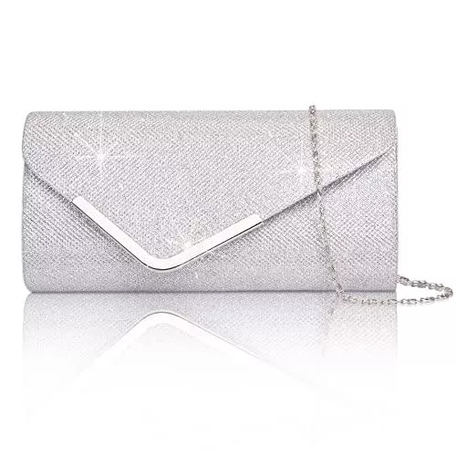 Larcenciel Taschen & Rucksäcke Larcenciel Damen Clutch, Glänzende Pailletten Abendtaschen mit Abnehmbarer Kette, Envelope Handtasche für Damen, Elegante Cross Body Umhängetasche für Hochzeit, Party, Bankett, Feiertage (Silber)