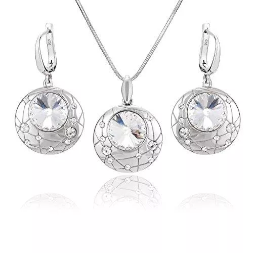 LillyMarie Schmuck LillyMarie Damen Schmuckset Sterling-Silber 925 Anhänger Rund Swarovski Elements Längen-verstellbar Hochwertiges Etui aus Holz Geschenkideen für die Frau