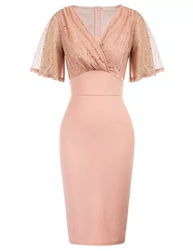 Belle Poque Cocktail Belle Poque Damen Elegant Bleistiftkleid Vintage Retro Kurzarm Rockabilly Kleid Etuikleid BP21S21