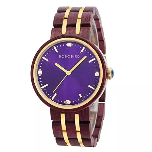 BOBO BIRD Uhren BOBO BIRD Damen Holz Analog Armbanduhr Natur Holz Uhren mit Edelstahl und verstellbarem leichtem Armband Japanisches Uhrwerk Mode Strass Zifferblatt Armbanduhr für Damen