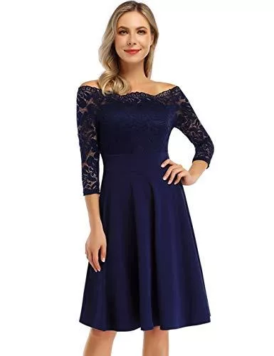 KOJOOIN Cocktail KOJOOIN Damen 50er Jahre Kleider Festliches Spitzenkleid Abendkleider Vintage Ballkleid Kurzes A-Linie Cocktailkleid (Gr.34-48)（Verpackung MEHRWEG）