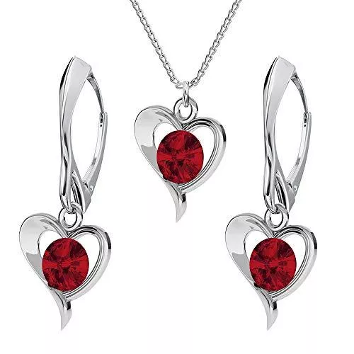 Panda-Jewellery Schmuck 925-Sterling Silber Schmuck-Set mit Kristallen von Swarovski® - Liebe Herz - Viele Farben - Ohrhanger für Frauen - Halskette mit Anhänger - Schmuck Für Damen mit Geschenkbox