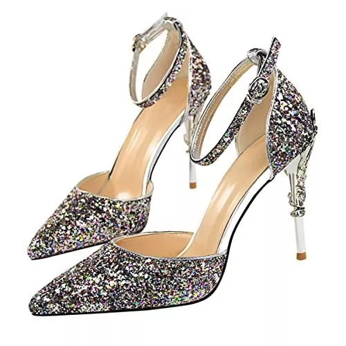 ticticlily High Heels ticticlily Pumps Damen Mode Elegantes Spitzschuh Metallabsatz Pailletten High Heels Pumps Schnalle Stiletto Party Nachtclub Braut Schuhe