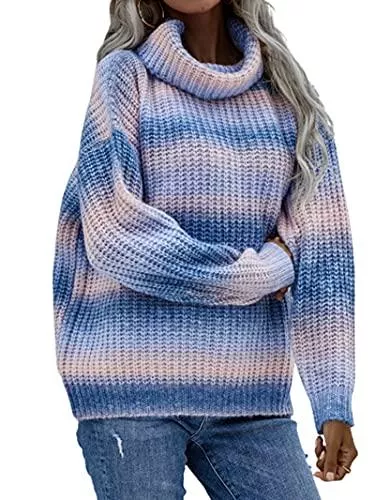GOWEGB Pullover & Strickmode Damen Regenbogen Strickpullover Y2k Strickpullover Pullover Farbblock Pullover Strickoberteil U-Ausschnitt Langarm Pullover