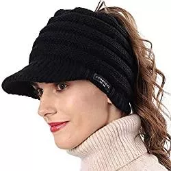 FORBUSITE Hüte & Mützen FORBUSITE Damen Wintermütze Beanie Schirm mit Loch für Haare Ausgekleidet Fleece Viosr Beanie