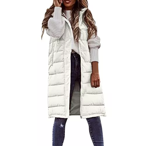 CarpartSJP Westen CarpartSJP Lange Weste Damen Mit Kapuze Damen Lang Daunenweste Wintermantel Vest Ärmellose Warmer Daunenmantel Longweste Casual