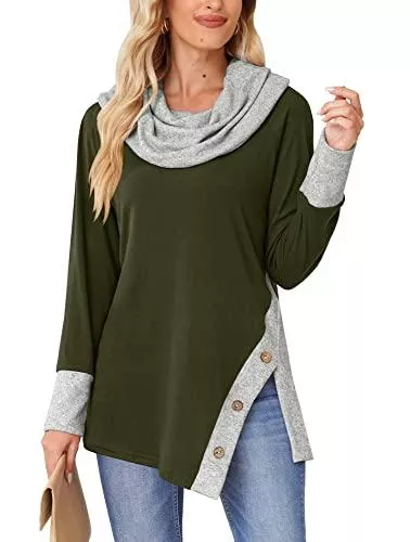 BesserBay Pullover & Strickmode BesserBay Damen Pullover Sweatshirt Langärmelige Oberteile Seitenschlitz mit Tasten Patchwork-Farben Pendler Leicht S-XXL