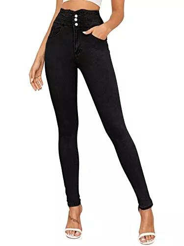 YBENLOVER Jeans YBENLOVER Damen Skinny Jeans High Waist Deinm Jeggings Knopfleiste Stretch Hose mit Taschen Pants Legging