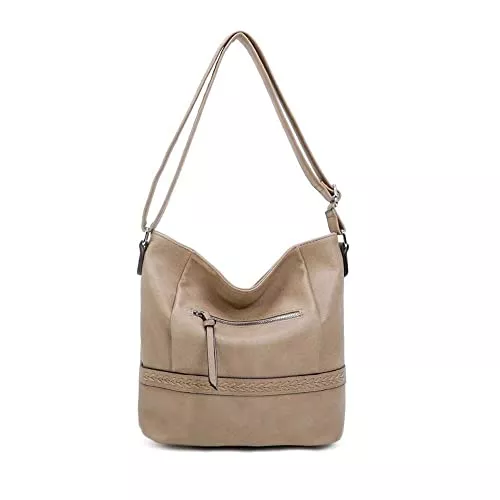 ITALYSHOP24 Taschen & Rucksäcke OBC Damen Tasche Shopper Umhängetasche Schultertasche Crossover Crossbody Beuteltasche Handtasche Hobo Bag Henkeltasche Reise Kunst-Leder Taupe
