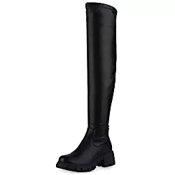 VAN HILL Stiefel VAN HILL Damen Stiefel Overknees Leicht Gefüttert mit Blockabsatz Plateau Vorne Profilsohle