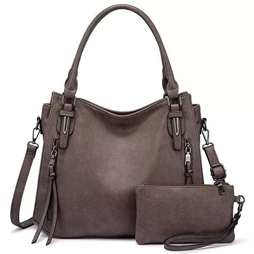 Realer Taschen & Rucksäcke Realer Damen Handtaschen Groß Shopper Lederhandtasche Schultertasche Umhängetasche Geldbörse Hobo Damen Taschen Set 2pcs Taupe