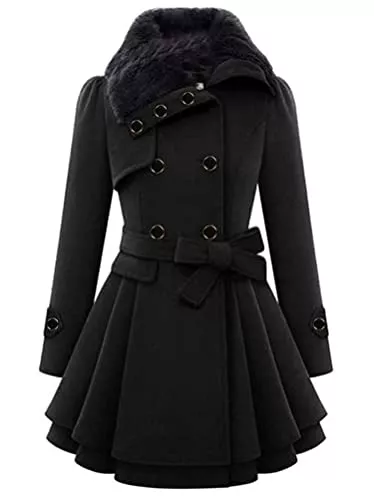 Minetom Mäntel Minetom Damen Winter Mantel Lange Kapuze Zweireihige Wollmantel Revers Outwear Mit Taschen Warm Wintermantel Dicke Kapuzenjacke Lang Coat