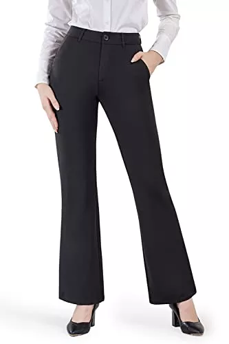Bamans Hosen Bamans Schlaghose Damen Strech Anzughose Schwarz Breite Leg Business Stoffhose Flare Bootcut Elegante Hose Hoher Bund Freizeithose