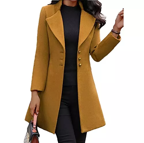 HANMAX Mäntel HANMAX Damen Mantel Zweireiher Revers Langarm Lange Wolle Coat Winterjacke