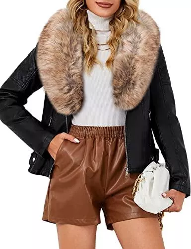 BELLIVERA Jacken BELLIVERA Damen Lederjacke Winter Warm Kurz Moto Bikerjacke Wildleder Mantel mit Abnehmbarem Pelzkragen