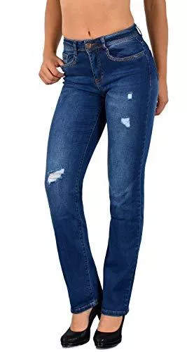 ESRA Jeans ESRA Damen Jeans Hose Damen High Waist Jeanshose Straight Leg Hochbund Hosen bis Übergröße G300