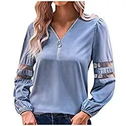 MICKURY Langarmshirts MICKURY Baumwoll T Shirts für Frauen Lässige Mode Ausgeschnittene Pullover Bluse mit V Ausschnitt für Frauen