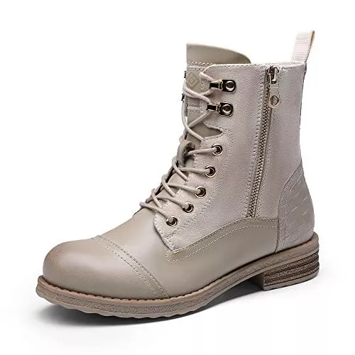 DREAM PAIRS Stiefel DREAM PAIRS Damen Stiefeletten Schnürstiefel mit Reißverschluss Flache Ankle Booties Combat Boots