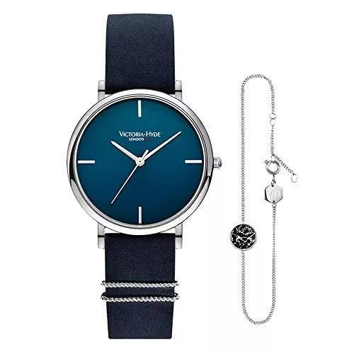 VICTORIA HYDE Uhren VICTORIA HYDE Damen Quarz Uhren Armreifen Set Edelstahl/Lederarmband