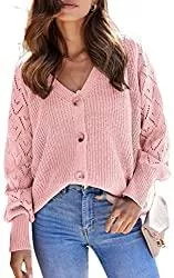 ASOMI Strickjacken ASOMI Sexy Strickjacke Damen V-Ausschnitt Langarmshirt Strickpullover Spitze Ärmel Offener Front Strickcardigan mit Knop