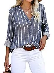 FIYOTE Kurzarmblusen FIYOTE Damen Oberteile Hemd Casual Bluse Elegant V-AusschnittLangarmshirt Tops Tunika 10 Farbe S/M/L/XL/XXL