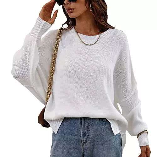 GOTOTOP Pullover & Strickmode GOTOTOP Damen Rundhals Sweatshirt Langarm Jumper Strickpullover Fledermausärmel Saumschlitz Oversize Tops