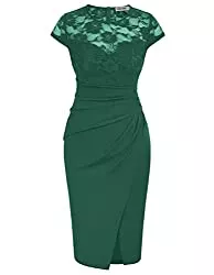 GRACE KARIN Cocktail GRACE KARIN Damen Rundhalsausschnitt Bleistiftkleid mit Spitzen Elegant Hochzeit Festlich Party Cocktail Brautjungfernkleider