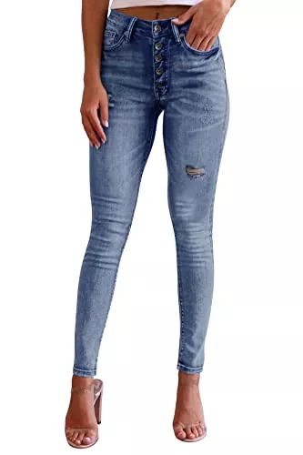 YBENLOVER Jeans YBENLOVER Damen Skinny Jeans High Waist Deinm Jeggings Knopfleiste Stretch Hose mit Taschen Pants Legging