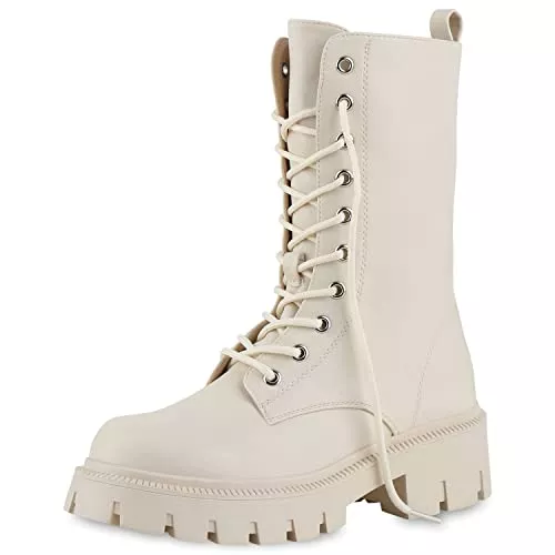 VAN HILL Stiefel VAN HILL Damen Schnürstiefel Leicht Gefüttert mit Blockabsatz Plateau Vorne Profilsohle
