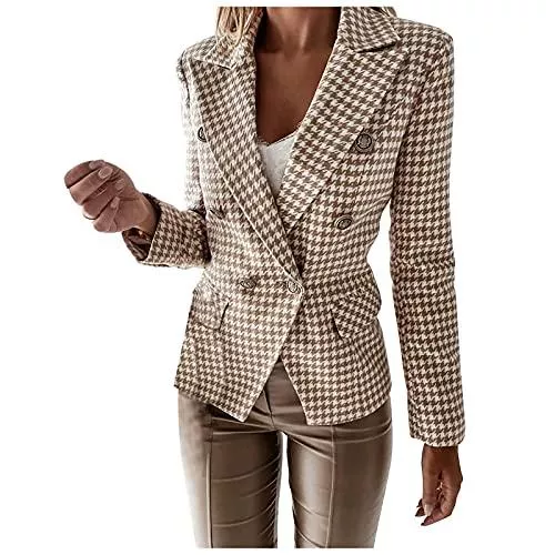 ALCRISP Blazer ALCRISP Blazer Damen Elegant Langarm Business Casual Büro Jacke Schicke Kariert Slim Fit Blazer für Damen Sportlich Cardigan Kurz Mantel mit Schalkragen
