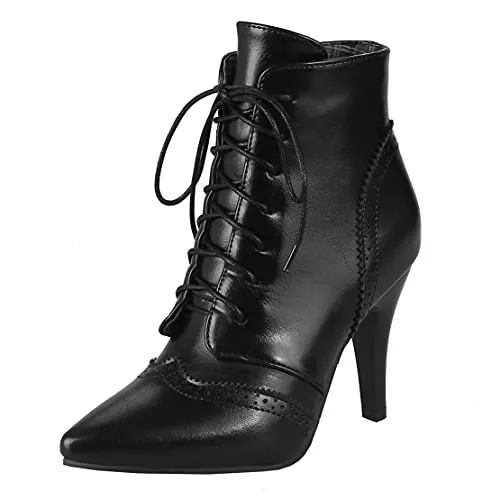 MISSUIT Stiefel MISSUIT Damen Stiletto Ankle Boots High Heels Schnür Stiefeletten Spitz mit 8cm Absatz und Reißverschluss Schnürung Schuhe