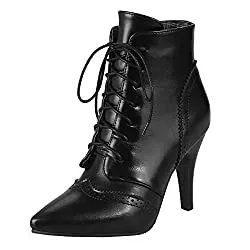 MISSUIT Stiefel MISSUIT Damen Stiletto Ankle Boots High Heels Schnür Stiefeletten Spitz mit 8cm Absatz und Reißverschluss Schnürung Schuhe