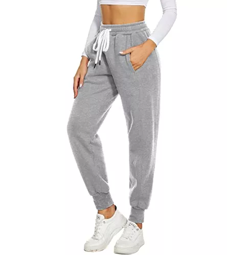 HAPYWER Hosen HAPYWER Jogginghose Damen Baumwolle Warm mit Sherpa Gefüttert Sweathose Weit High Waist mit Taschen Thermo Sporthose Loungehose Dicke für Winter S-XXL