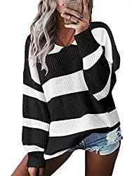 YOINS Pullover & Strickmode YOINS Pullover Damen Streifen Sweatshirt Oberteile Strickpullover Farbblock Sweater V-Ausschnitt Jumper Langarmshirts Tops Hemd Shirt