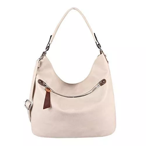 OBC Only-Beautiful-Couture Taschen & Rucksäcke OBC Only-Beautiful-Couture Damen Tasche Shopper Hobo-Bag Henkeltasche Schultertasche Umhängetasche Handtasche Crossover CrossBag Damentasche Reisetasche Beuteltasche (Beige 34x32x14 cm)