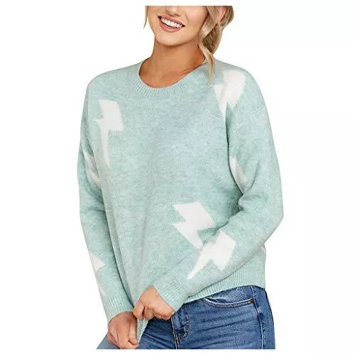 tsaChick Pullover & Strickmode tsaChick Pulli Decke Pullover mit Rundhalsausschnitt Strickpullover Blitzmuster O Hals Pullover Mode Blusenoberteile &amp;S1971