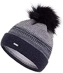 Faera Hüte & Mützen Faera Wintermütze warm gefüttert mit Fleece-Futter Kunstfell Bommel-Mütze Winter Strick-Mütze Beanie-Mütze Damen Herren One-Size 12