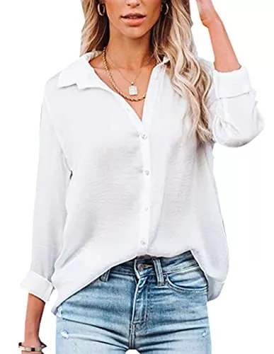NONSAR Langarmblusen NONSAR Damen Bluse V-Ausschnitt Hemden Elegant Langarm Casual Arbeit Oberteile mit Knöpfen Tops Langarmshirt