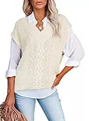 Aleumdr Pullover & Strickmode Aleumdr Pullunder Damen ärmellos Strickweste Damen Oversize Pullover Damen Elegant Strickpullover V-Ausschnitt Strickpulli Casual Damen Herbst Pullover Winterpullover