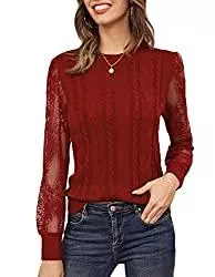 GRACE KARIN Pullover & Strickmode GRACE KARIN Damen Spitze Strickpullover Elegant Langarm Langarmshirt Sweatshirt Herbst Winter Strick Oberteil Pulli Rundhals Tops