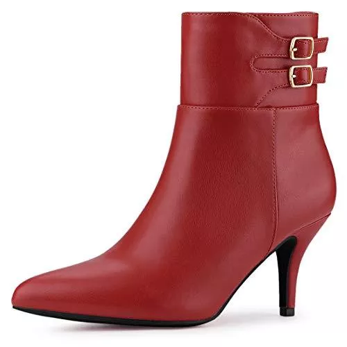 Allegra K Stiefel Allegra K Damen Spitzen Toe Schnalle Dekor Stiletto Ankle Boots Stiefel