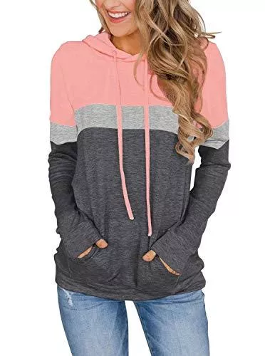 ADREAMLY Kapuzenpullover ADREAMLY Damen Hoodies Langarm Shirts Farbblock Sweatshirt Gestreifte Casual Kapuzenpullover Kordelzug Oberteil mit Taschen