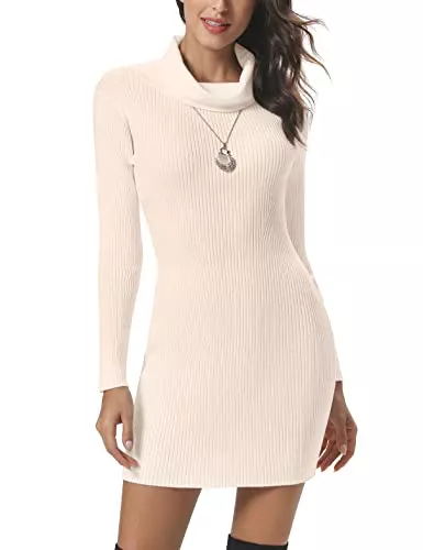 Irevial Freizeit Irevial Strickkleid Damen Rollkragen Pullikleid Langarm Pulloverkleid Freizeit Winterkleid Weich Midikleid für Frühling Herbst Winter