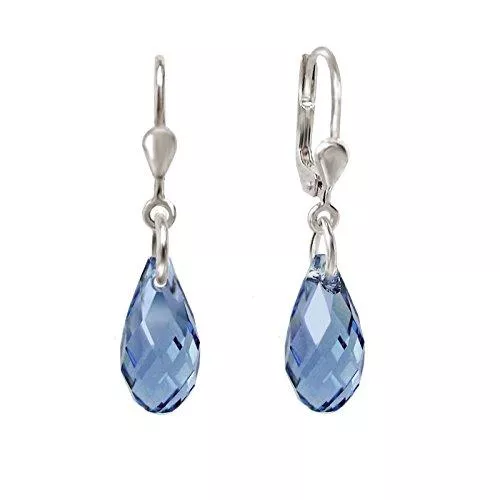 Schöner Schmuck-Design Schmuck Schöner-SD, 925 Silber Ohrringe mit kleinen Kristallen von Swarovski® 13mm in funkelndem Briolett Schliff