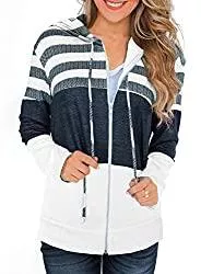 GOLDPKF Kapuzenpullover GOLDPKF Damen Farbblock Kapuzenpullover Gestreift Hoodie Entspannt Sweatshirt mit Kapuze