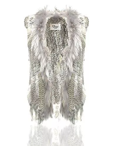 Uilor Westen Uilor Damen Kaninchen Fellweste Winter Gestrickt Pelzweste Länge 65cm